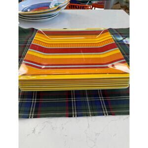 Bobby Flay Set of 7 Orange Striped Melamine Dinner Plates‎ 10-3/4" Square